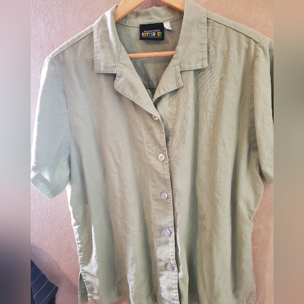 Sage Green Big Bud Press Button-Up